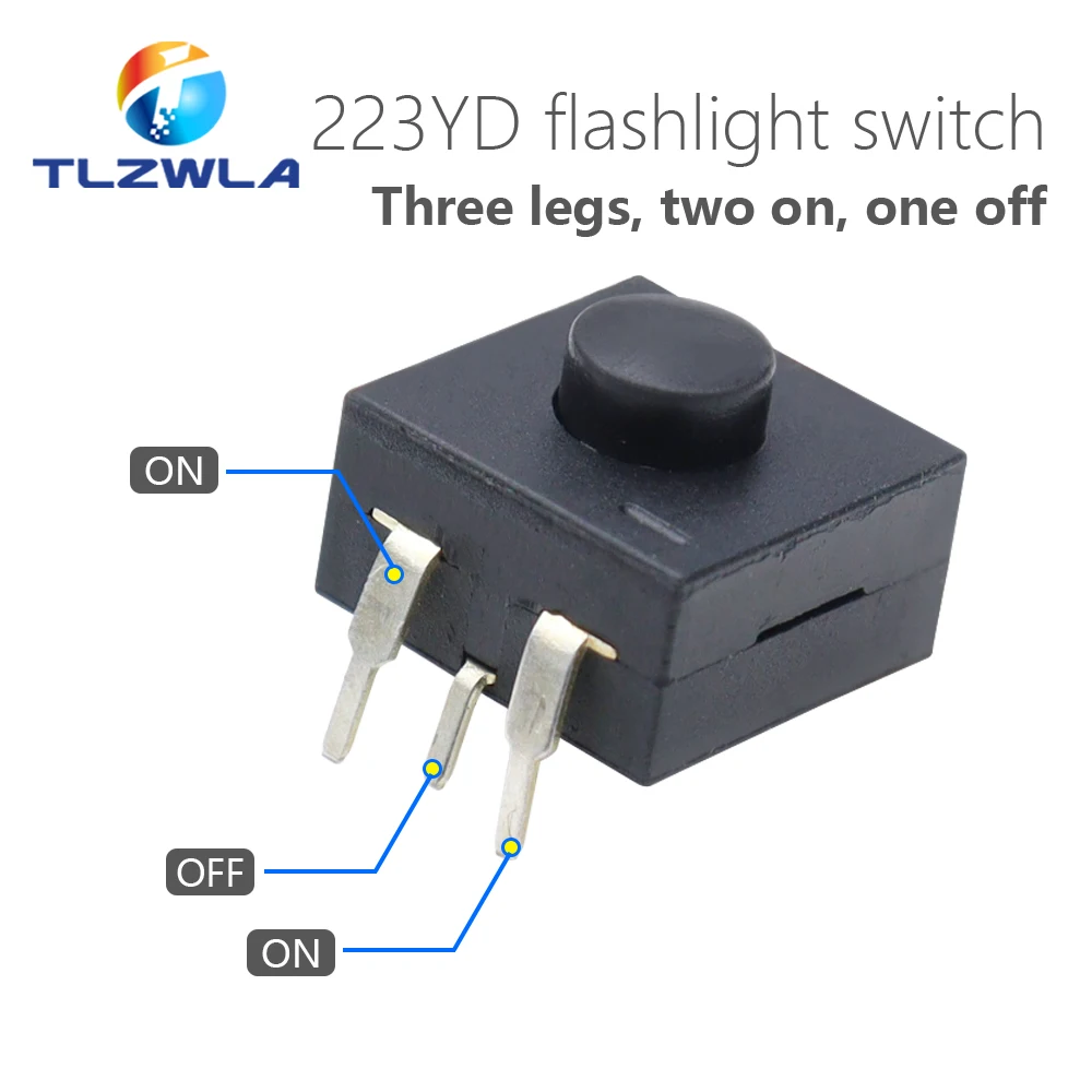 10PCS DC 30V 1A 3Pin Black Mini Push Button Switch For Electric Torch 3P Curved 2 On 1 Off Flashlight Switchs