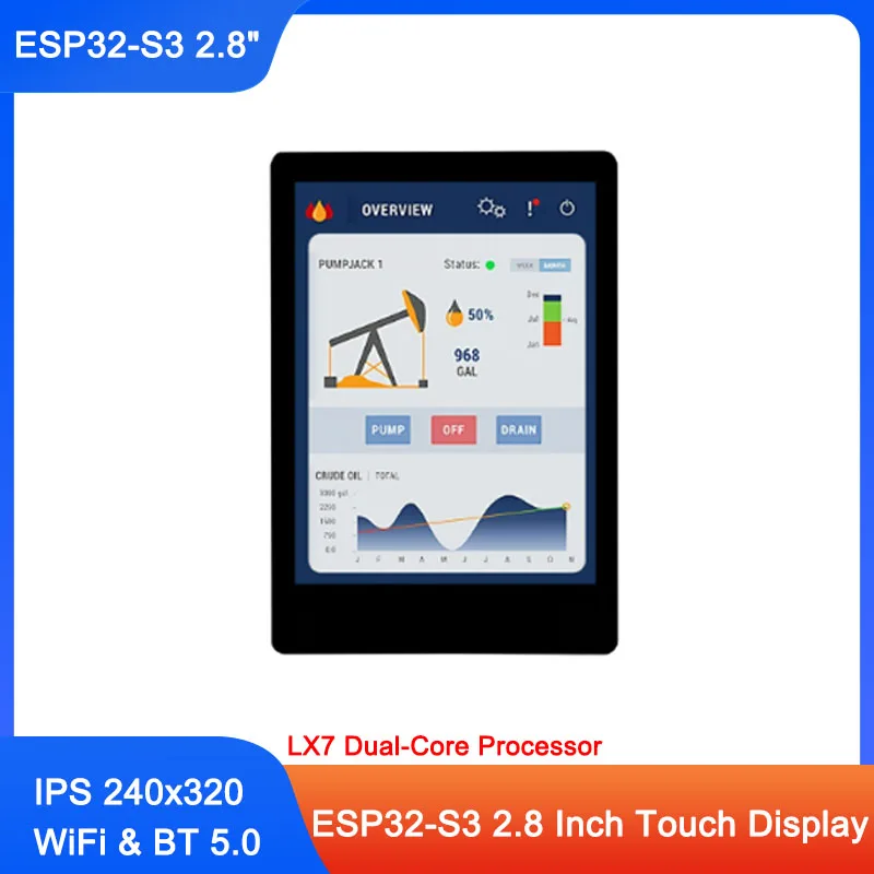 

ESP32-S3 2.8Inch Touch Display Capacitive Touch 240x320 IPS Development Board WiFi & Bluetooth 32-Bit LX7 Dual-Core Processor