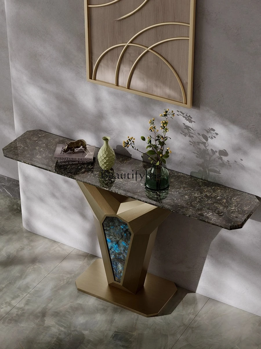 02 Modern simple light luxury entrance table platinum diamond natural marble entrance table