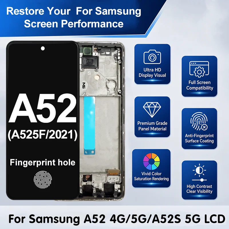 AMOLED For Samsung Galaxy A52 4G 5G A525M LCD Display Touch Screen Digitizer For Samsung A52S 5G LCD SM-A525F SM-A526B SM-A528B