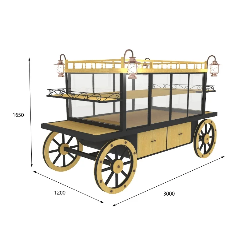 Bakery shop fixtures bread display stand wooden bread display case display stand with wheels