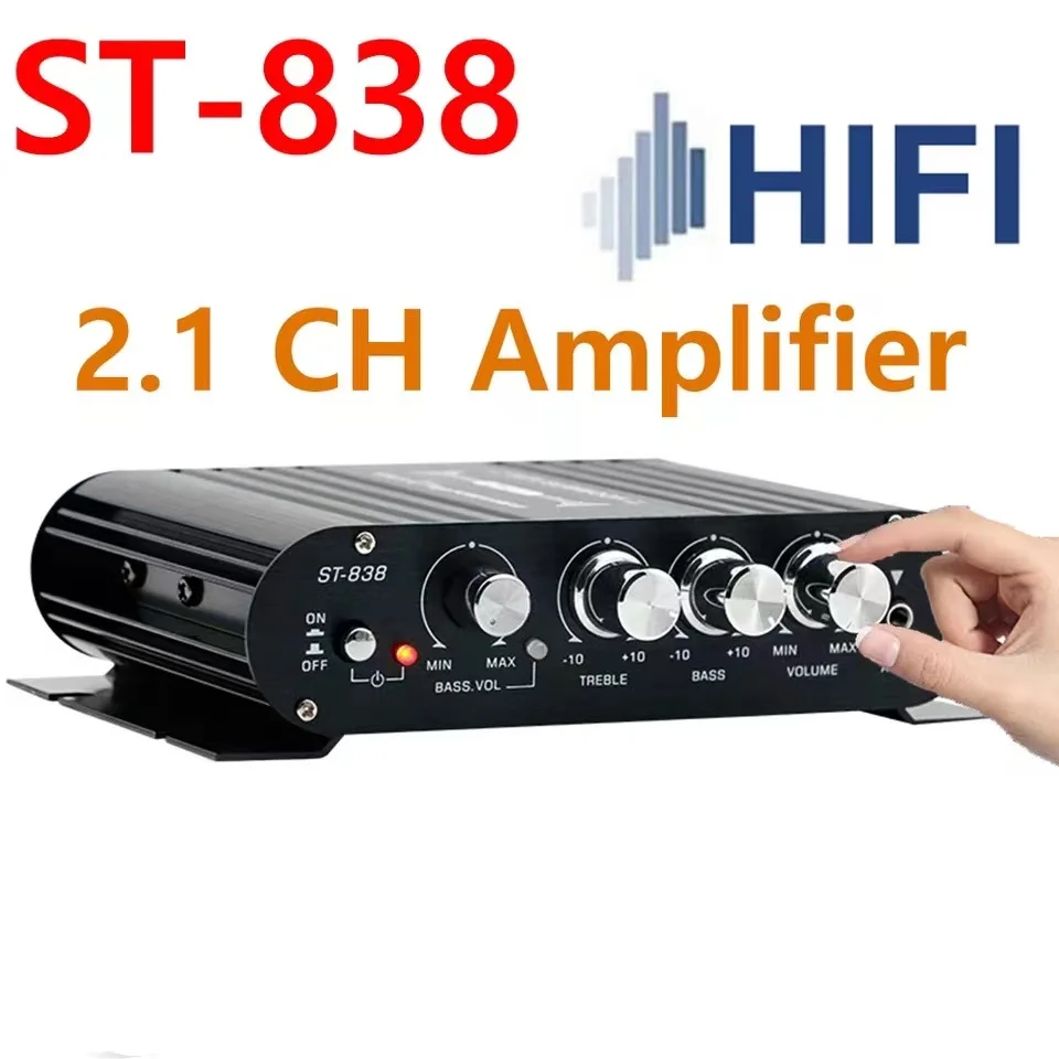 ST-838 HIFI Audio Amplifier 2.1 Channel Stereo Bass Audio Amplifier RMS 20Wx2+40W Class D Mini Media Player MP3