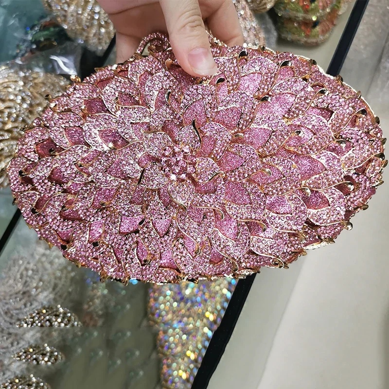 

Hollow Out Floral Diamond Women Clutch Bags And Purses Best Gift Ladies Crystal Rhinestone Brdial Shoulder Handbags Evening Bag