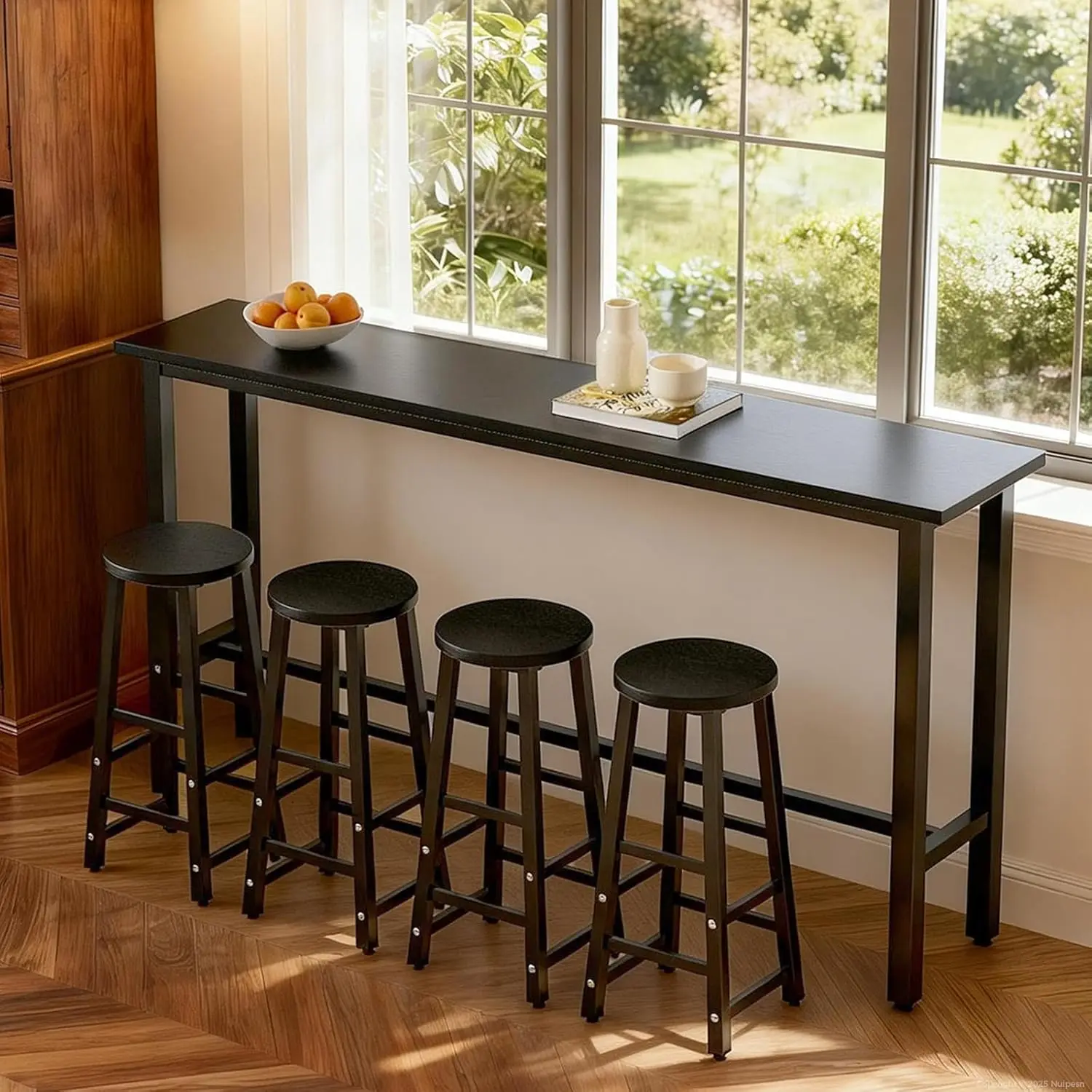 

71" Bar Table Set 5-Piece w/ 4 Stools Metal Frame High Top for Kitchen Dining Cafe, Customized