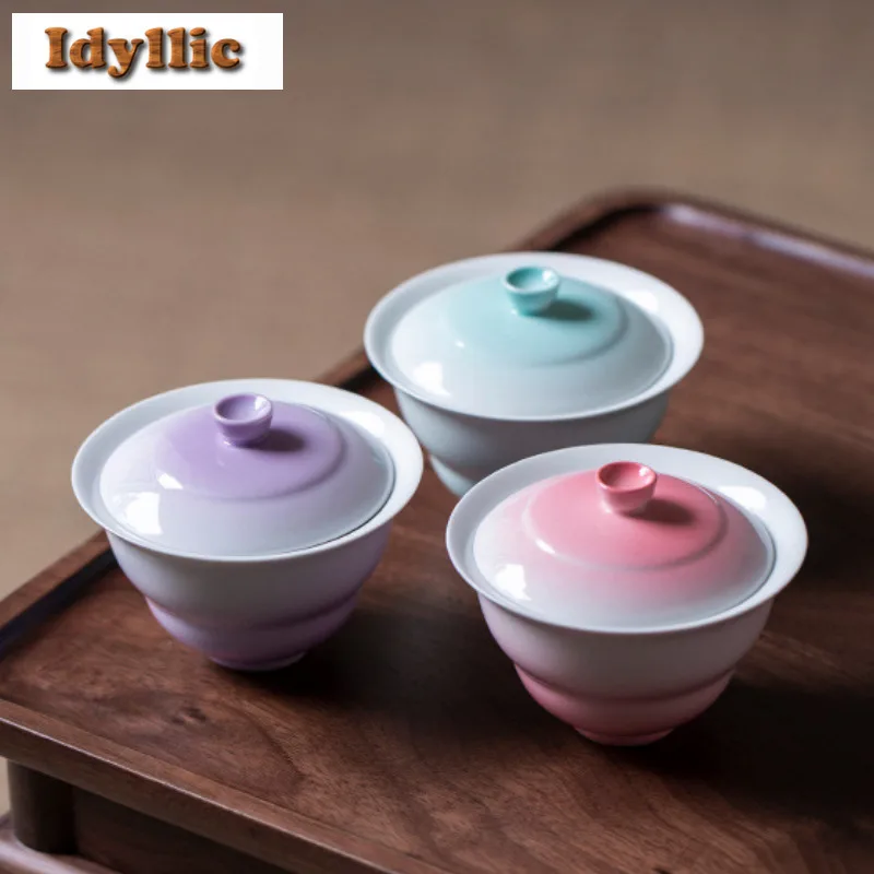 

120ml Gradient Ramp Gourd Gaiwan Creative Tea Tureen Tea Bowl With Lid Kit Tea Making Cover Bowl For Tea Accessories Collection