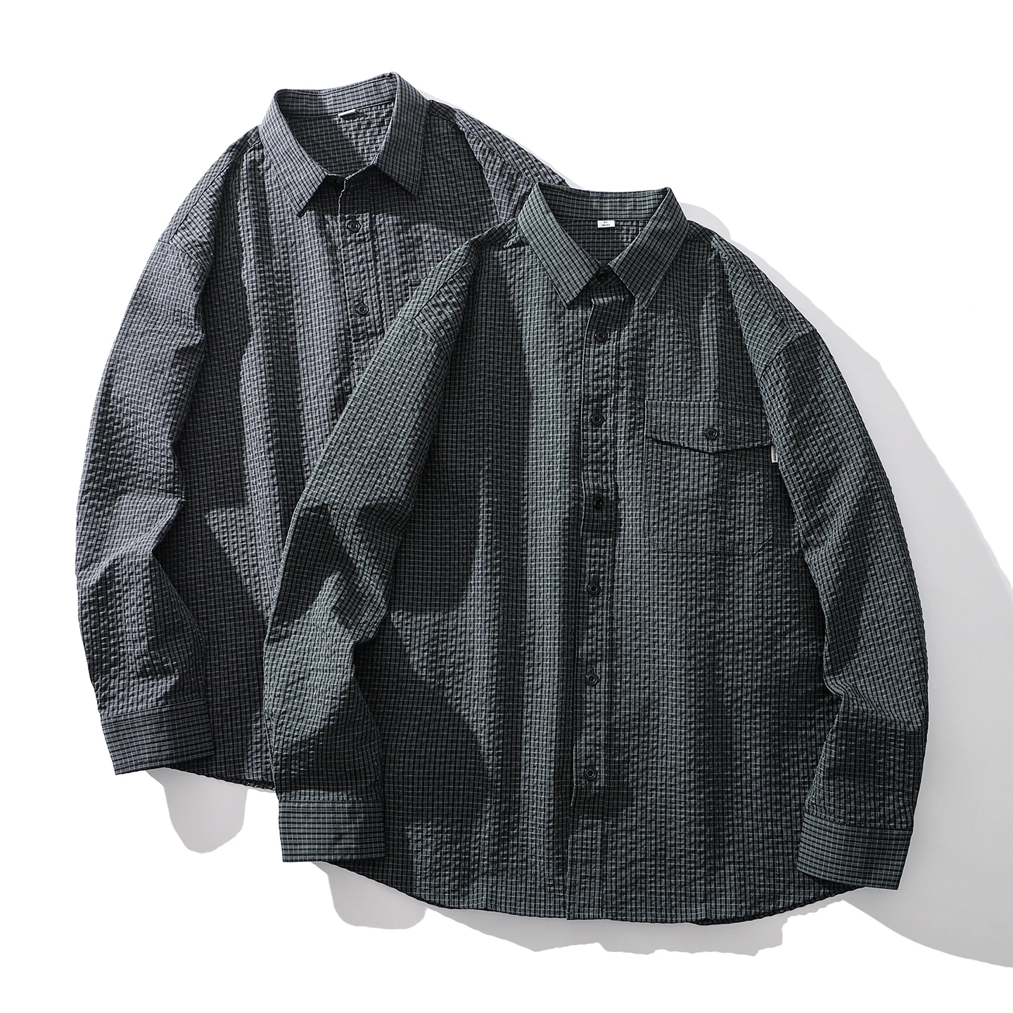 

Spring 2026 Men's Skin-friendly Breathable Bubble Cloth Casual Long Sve irt Commute Stand Fit Polyester Viscose Blend