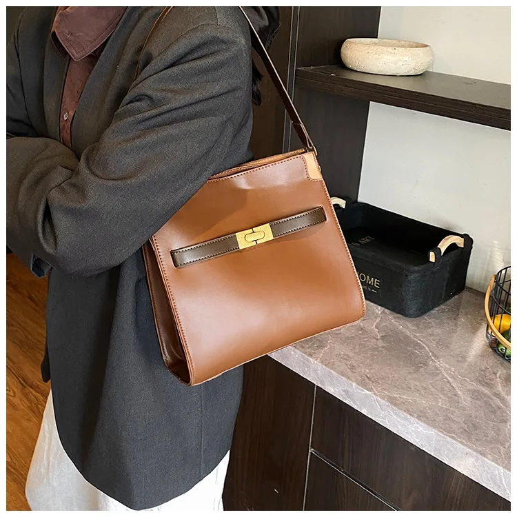 2025 Nuova borsa a tracolla in pelle - Borsa a tracolla da donna con chiusura patchwork, elegante e spaziosa per lavoro/giornamente