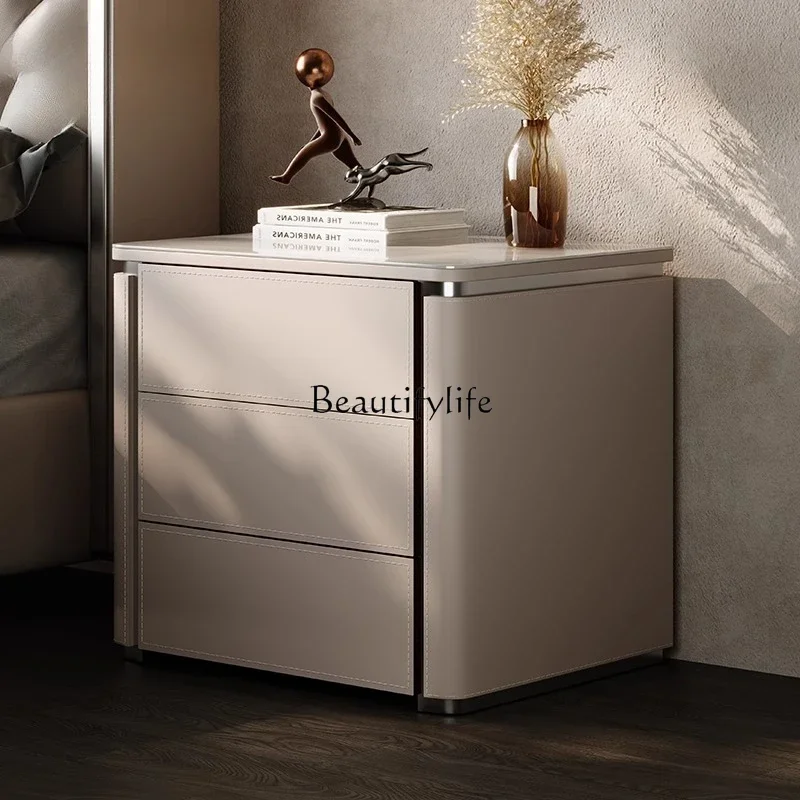 

56Modern minimalist style Italian minimalist new Internet celebrity rock slab bedside table saddle leather