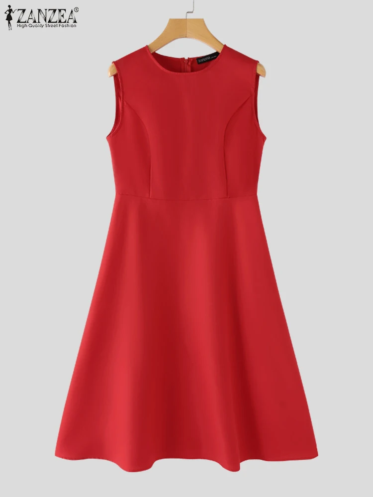 ZANZEA Korean Solid Waisted Robes Women Sleeveless Long Dress 2025 Summer Elegant Party Sundress Casual O-neck Tank Midi Dresses