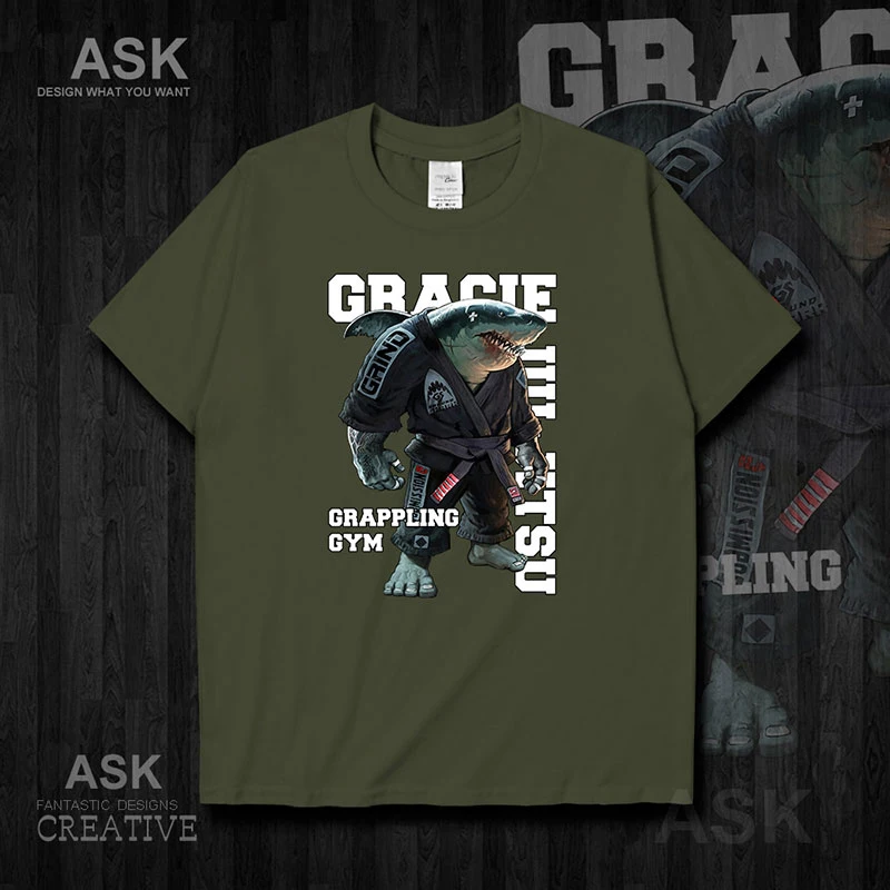 Brazilian Jujitsu Shark Illustration Men's T-Shirt Cotton Round Neck Short Sleeve T Shirt