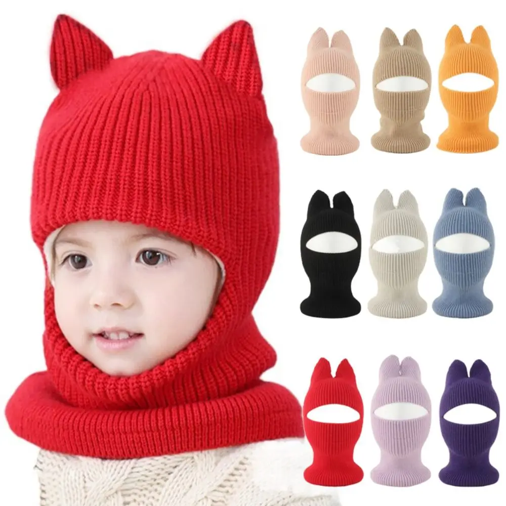

Cartoon Ears Knitted Ears Protection Hat Crochet Soft Wool Balaclava Hat One-piece Windproof Neck Protection Cap Wind Protection