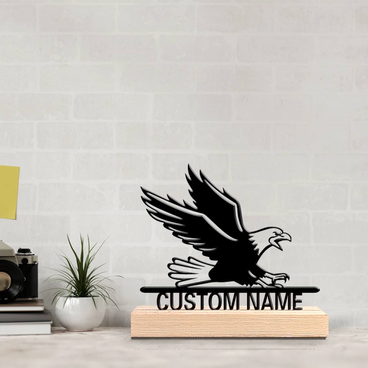 1pc Cartoon Personalized Custom Eagle Metal Statues Vibrant Desk Sculpture with Wooden Base Ideal for Eclectic Homes Global