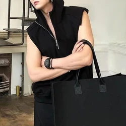 Mens Clothing American Street Hooded Vest Coat Sleeveless T-Shirt 2024 Spring and Summer Casual Loose Vest Sweatshirt Unisex