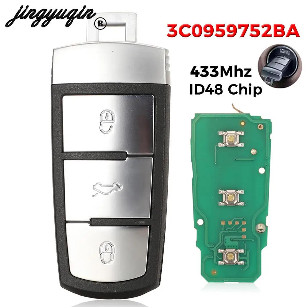 Jingyuqin-3ボタンリモートコントロールキー,3c0 959 752 ba,434mhz,id48,vw,volkVolkswagen,Passat b6,3c,b7,maogタン,3,c0959752ba用