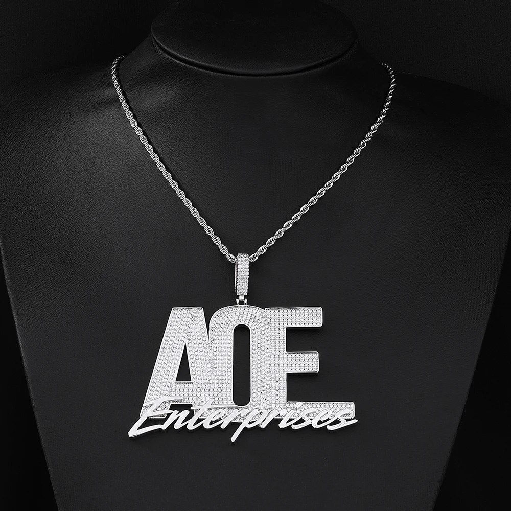Hip Hop Custom Double Layer Name Pendant Iced Out Full Moissanite Paved Letter Cursive Word Charm Men Rapper Necklace Jewelry