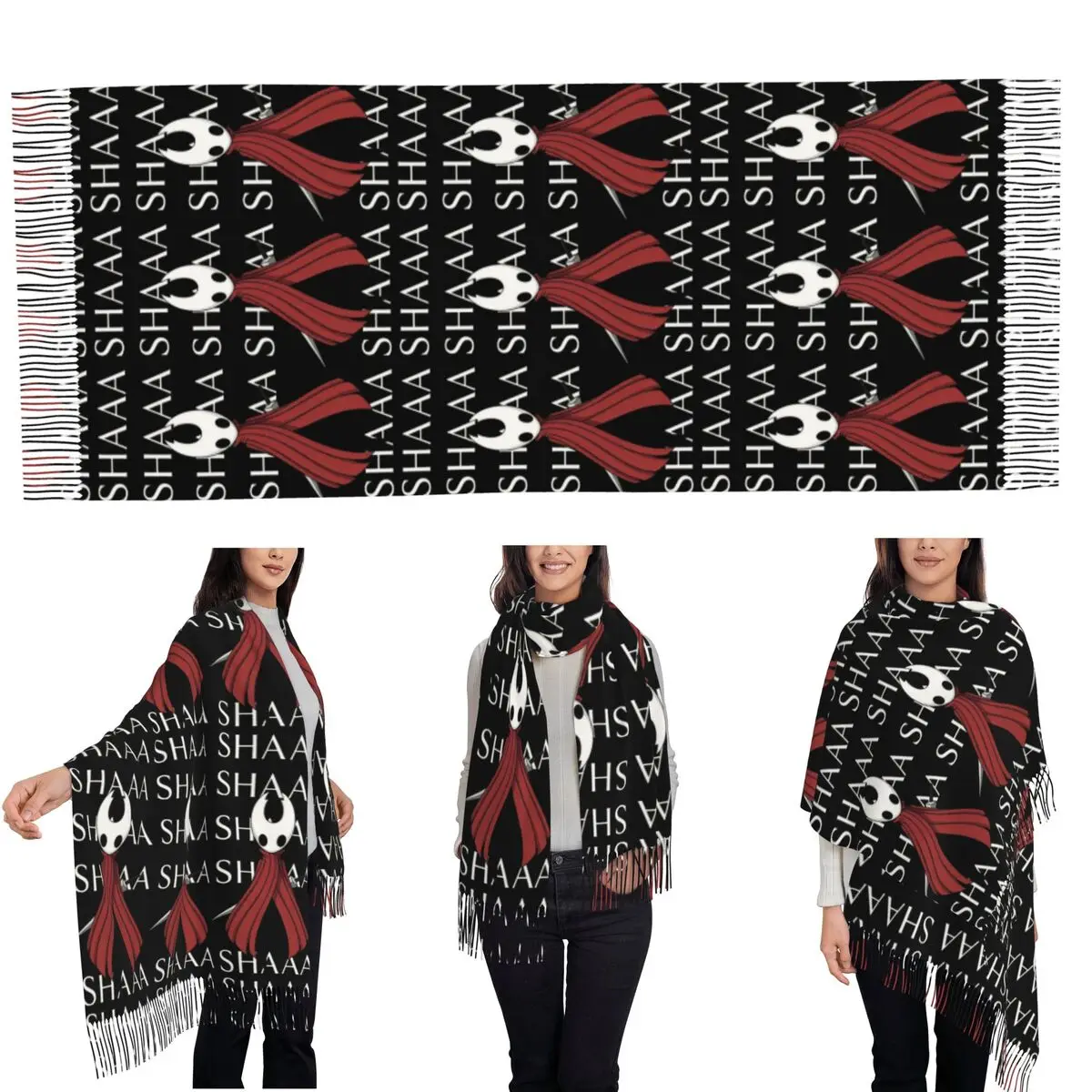 Hollow Knight Silksong Shaa Hornet Battle Cry Scarf Tassel Scarves for Women Soft Warm Shawls and Long Fall Winter Shawl Wraps