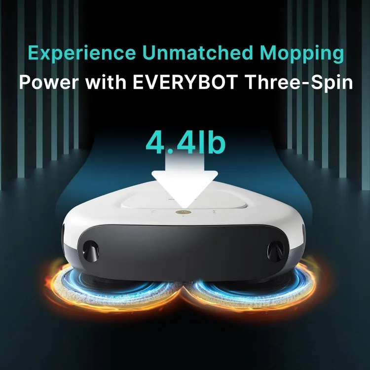 Three-Spin Robot Mop - Ultra Quiet Smart Mopping Robot Cleaner Only | Powerful Stylish 3 Spin Wet Mop for Hard Floor & Tile