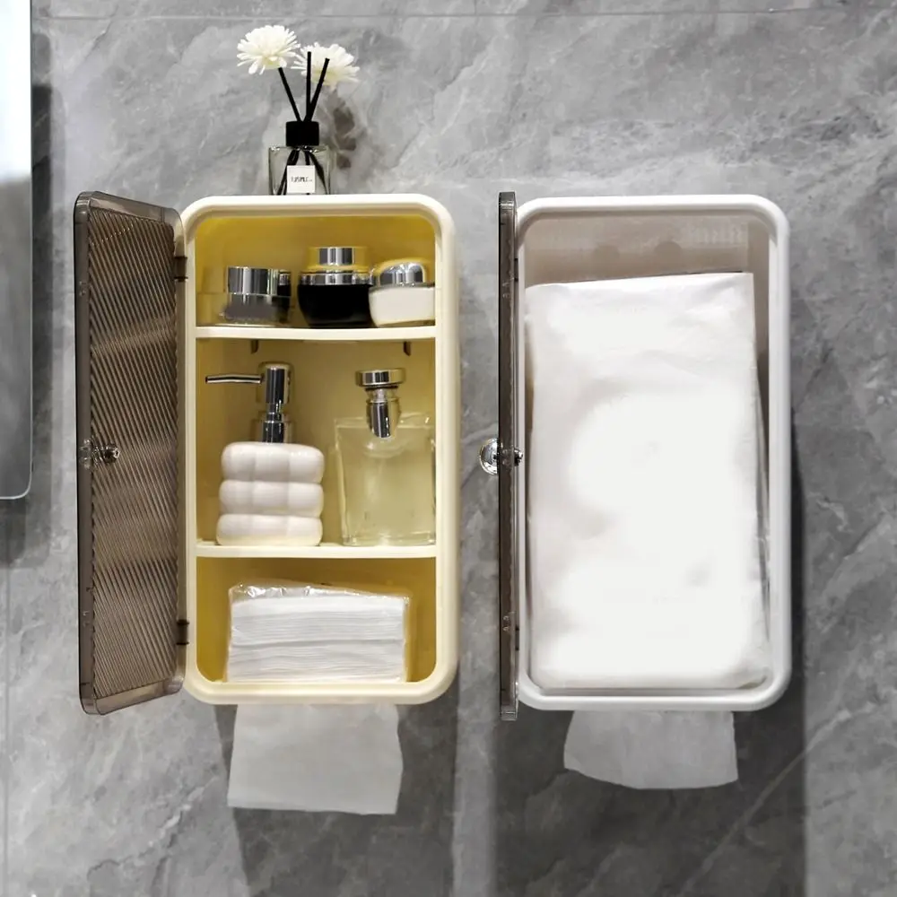 

Plastic Cosmetic Storage Box Large Capacity Waterproof Extractable Tissue Box Wall Mounted Dustproof Paper Towel Box Bathroom