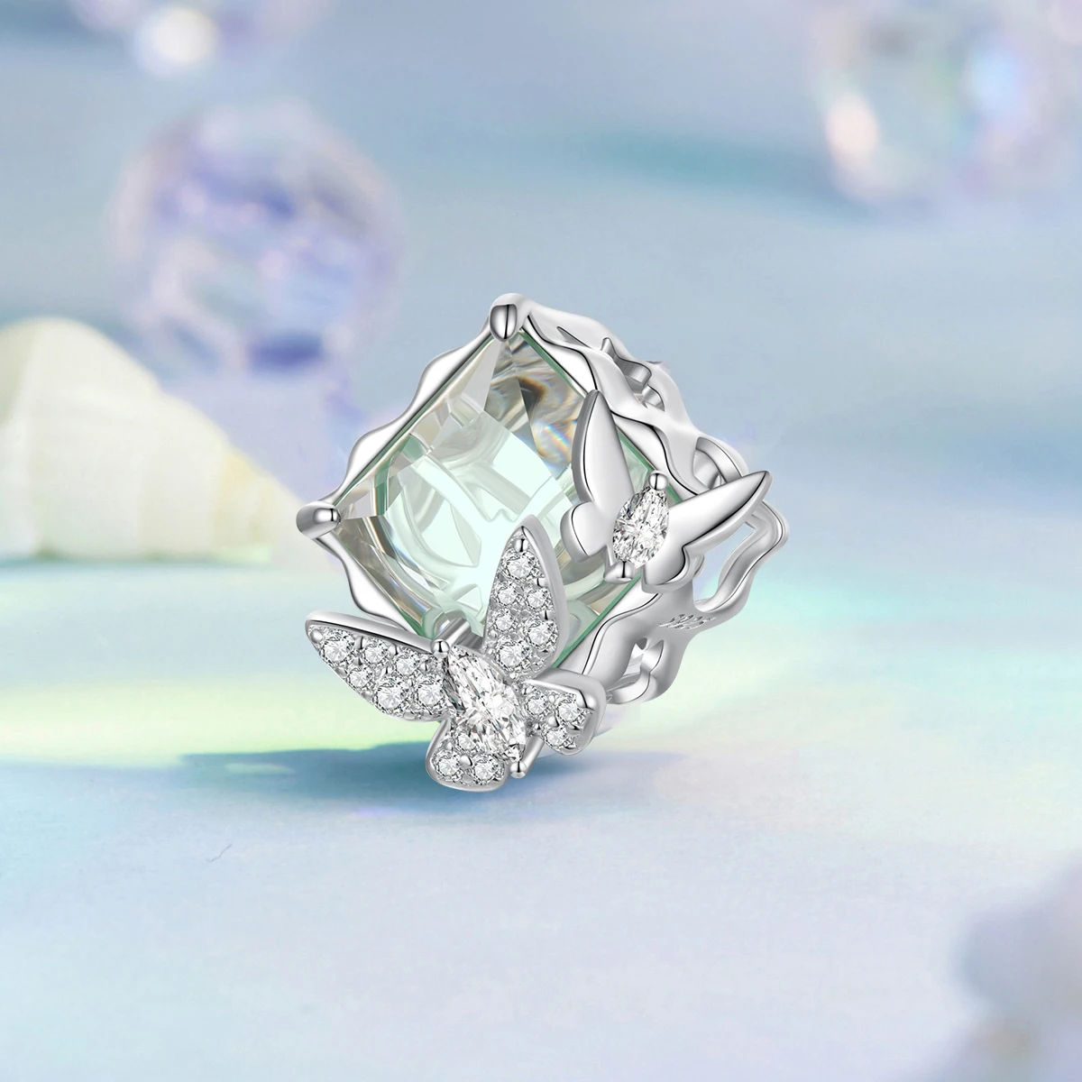 Wostu 925 prata esterlina colorido oceano estrela do mar redondo coração charme borboleta murano grânulo de vidro caber pulseira original presente diy