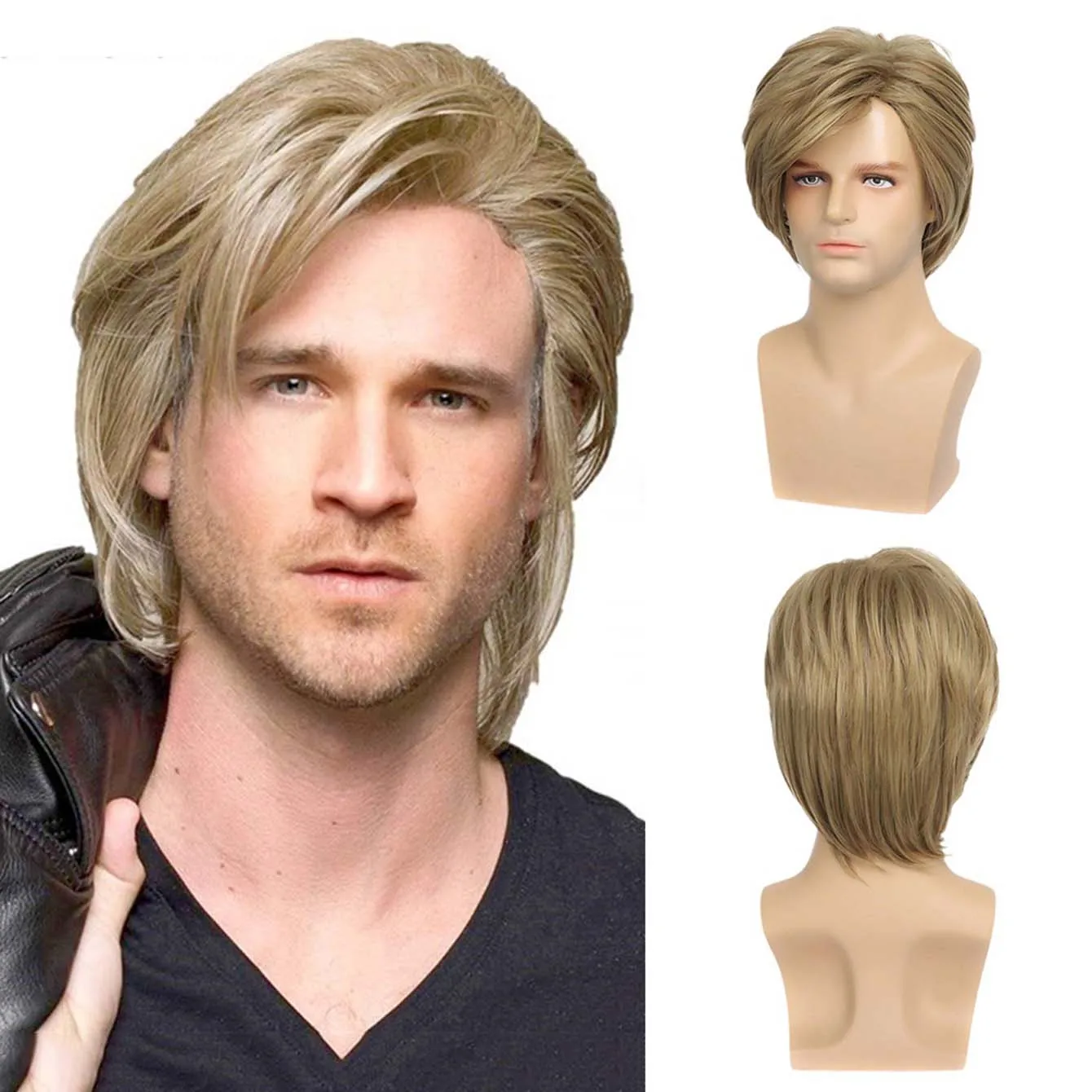 

Синтетический короткий прямой светлый многослойный парик с боковой челкой для мужчин, повседневный косплей, вечерние, искусственные волосы, термостойкие