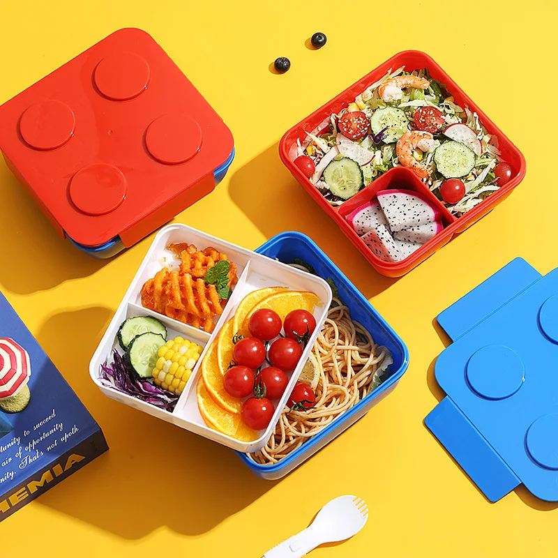 1Pc DIY Sealed Building Blocks Lunch Box Portable Kids Bento Container Rectangular Picnic Food Storage Fruit Case Meal Prep Box