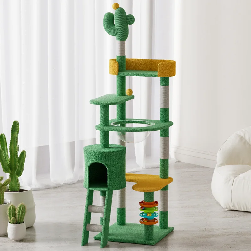 

Modern Multi-Story Cat Apartment Customized Cactus Cat Climbing Frame Space Capsule Velvet Cat Nest Wood Sisal
