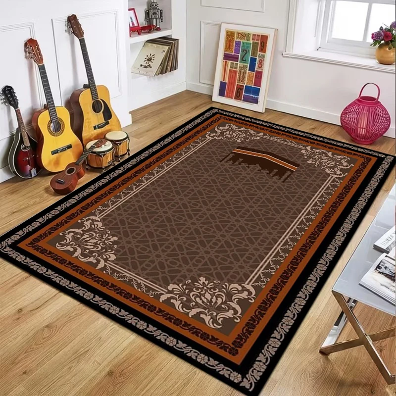 Modern Black Gold Geometric Prayer Area Rug Non-slip Floor Mat Islamic Pattern Carpet Home Decoration for Bedroom Living Room