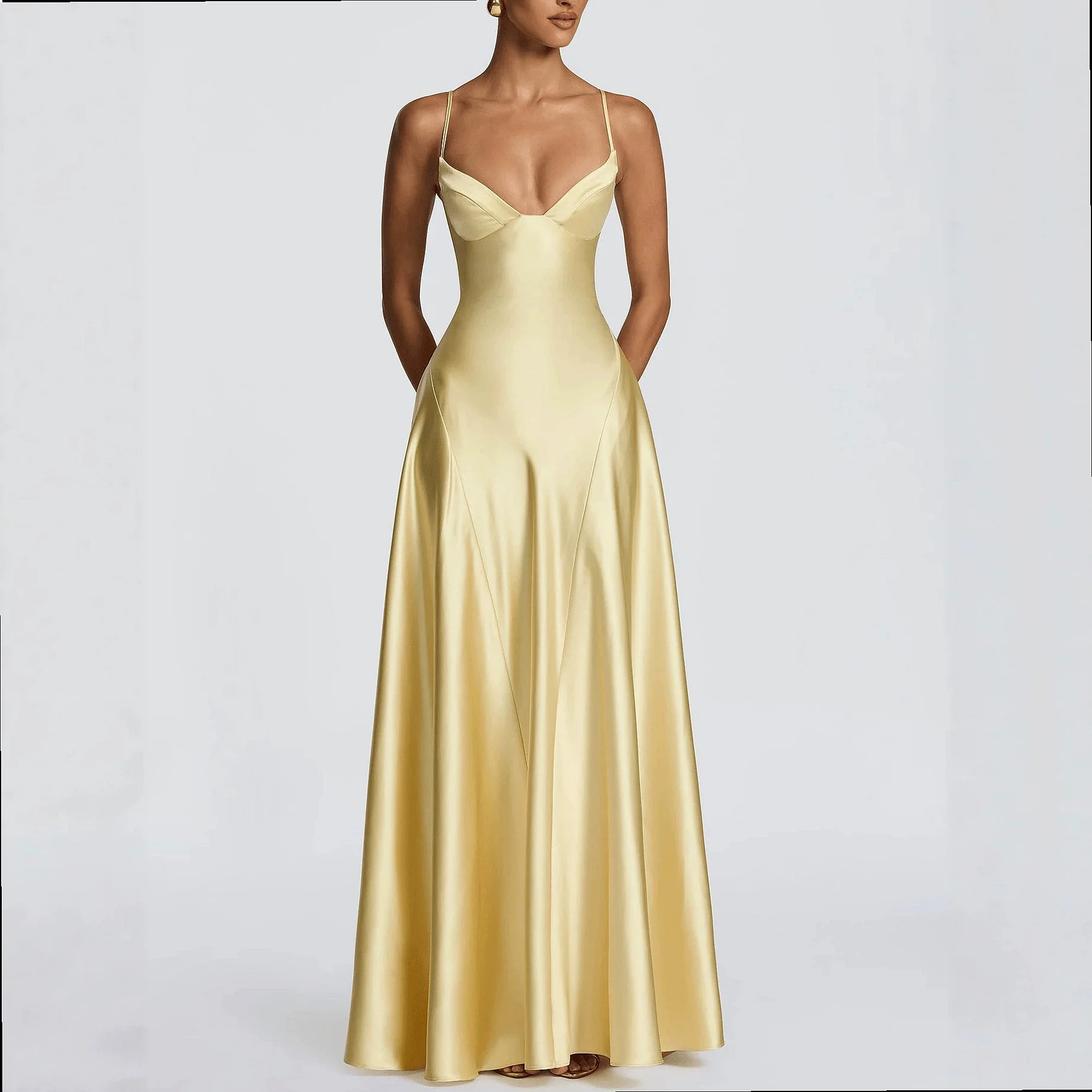 Elegant Elegant Dresses Women Summer Satin Backless Midi Formal Evening Dress Matching Set Jumpsuit Playsuit
