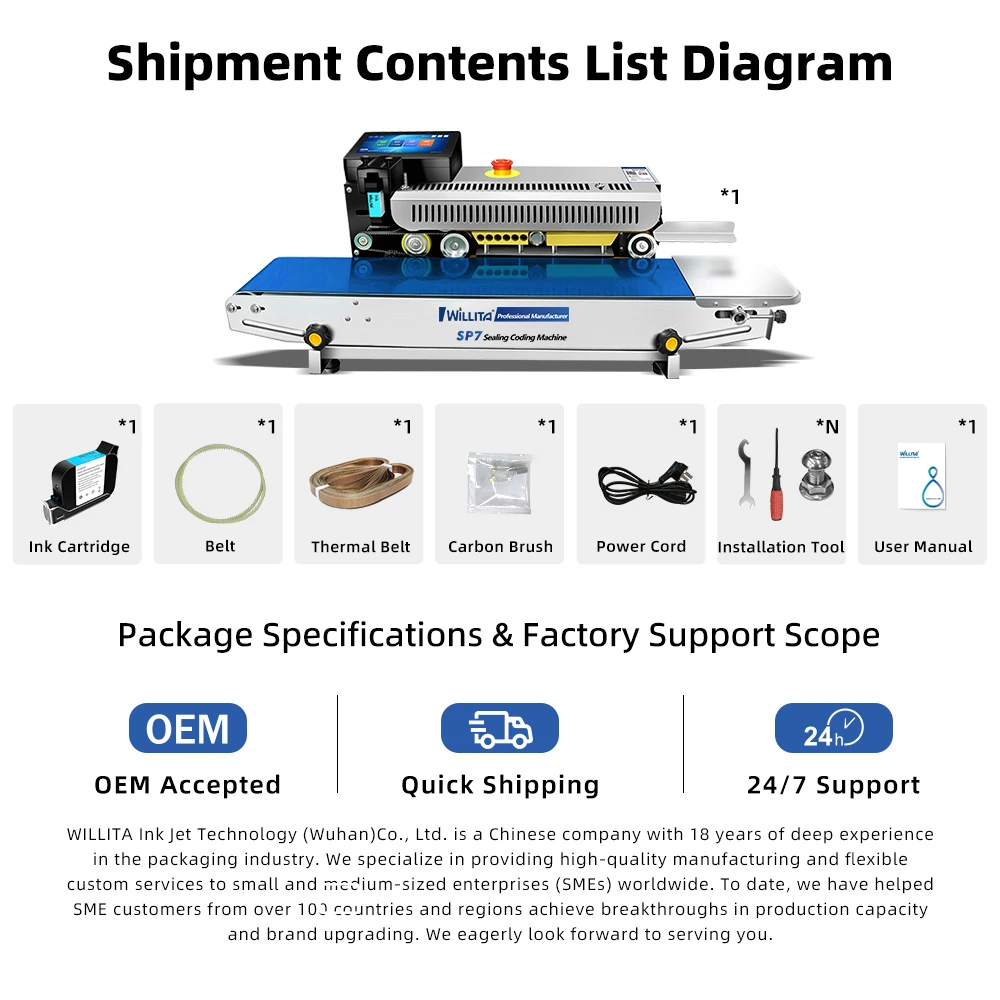WILLITA Intelligent Sealing Coding Machine Smart Sealing Inkjet Printer 0-30m/min High Sealing Speed with Plastic Bag Sealer
