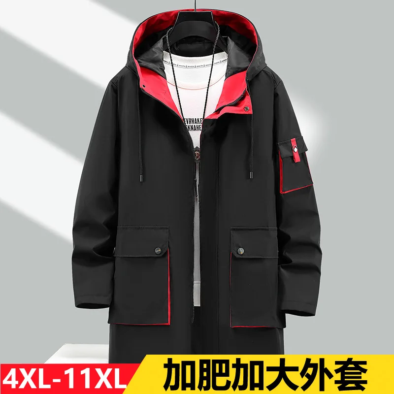 160KG Men\'s Spring Autumn Leisure Windbreaker Hooded Coat Loose Extra Large Men\'s Fashion Fat Work Jacket Plus Size 11XL 10XL