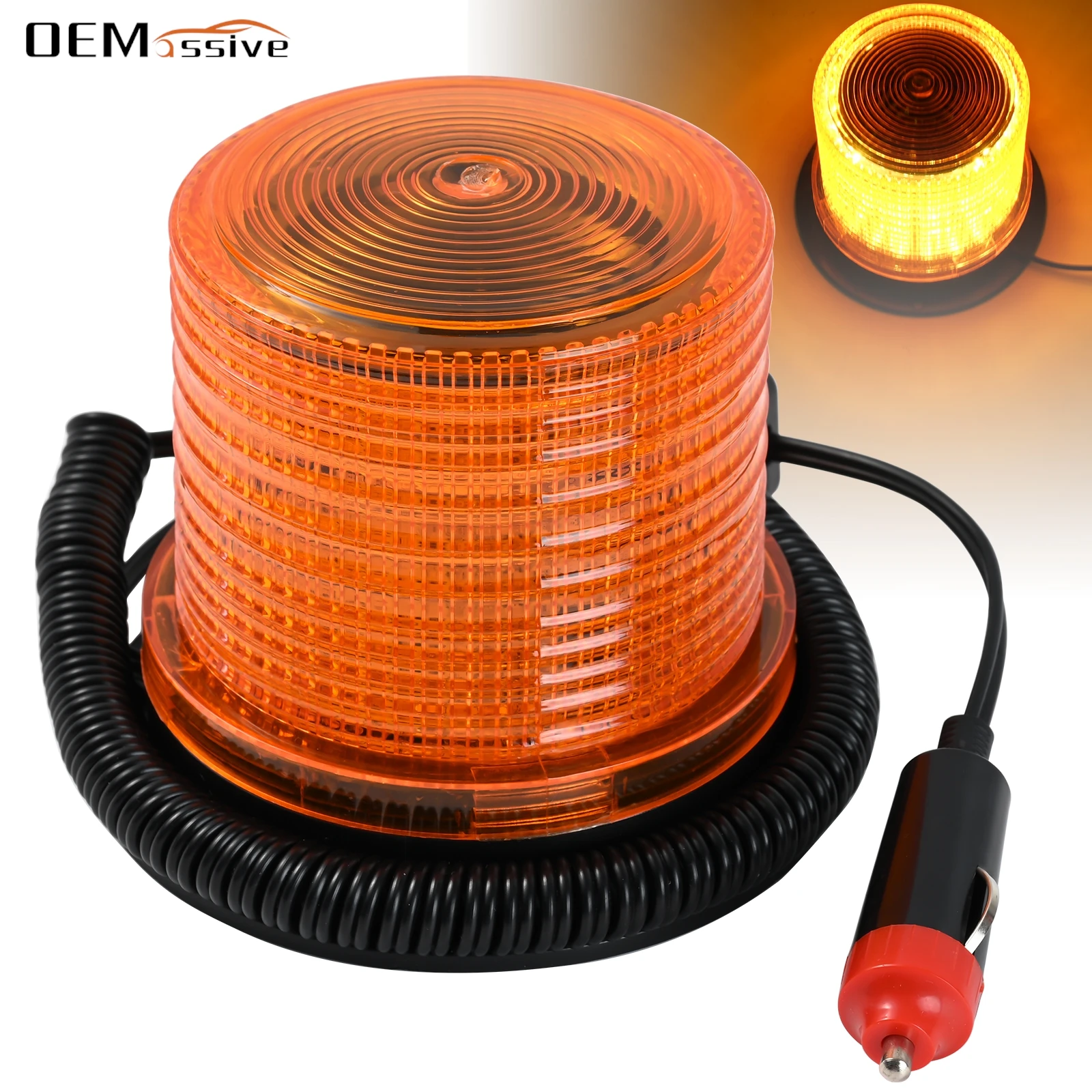 10-30V LED Lights Beacon Amber Strobe Magnetic Emergency Warning Rooftop Flash Truck Bus Forklift Strong Silicone Suction Cup