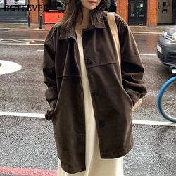 BGTEEVER Vintage Loose Single-breasted Suede Jackets for Women Long Sleeve Pockets Female Coats Spring Autumn