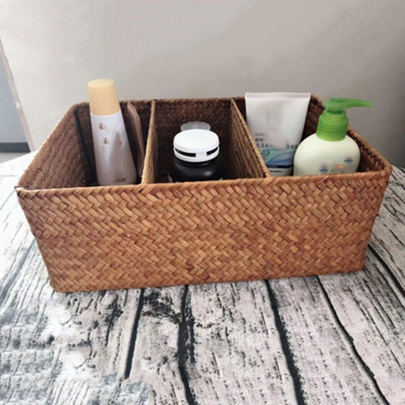 3-Section Wicker Baskets for Shelves Hand-Woven Seagrass Storage Baskets Toilet Paper Basket Large