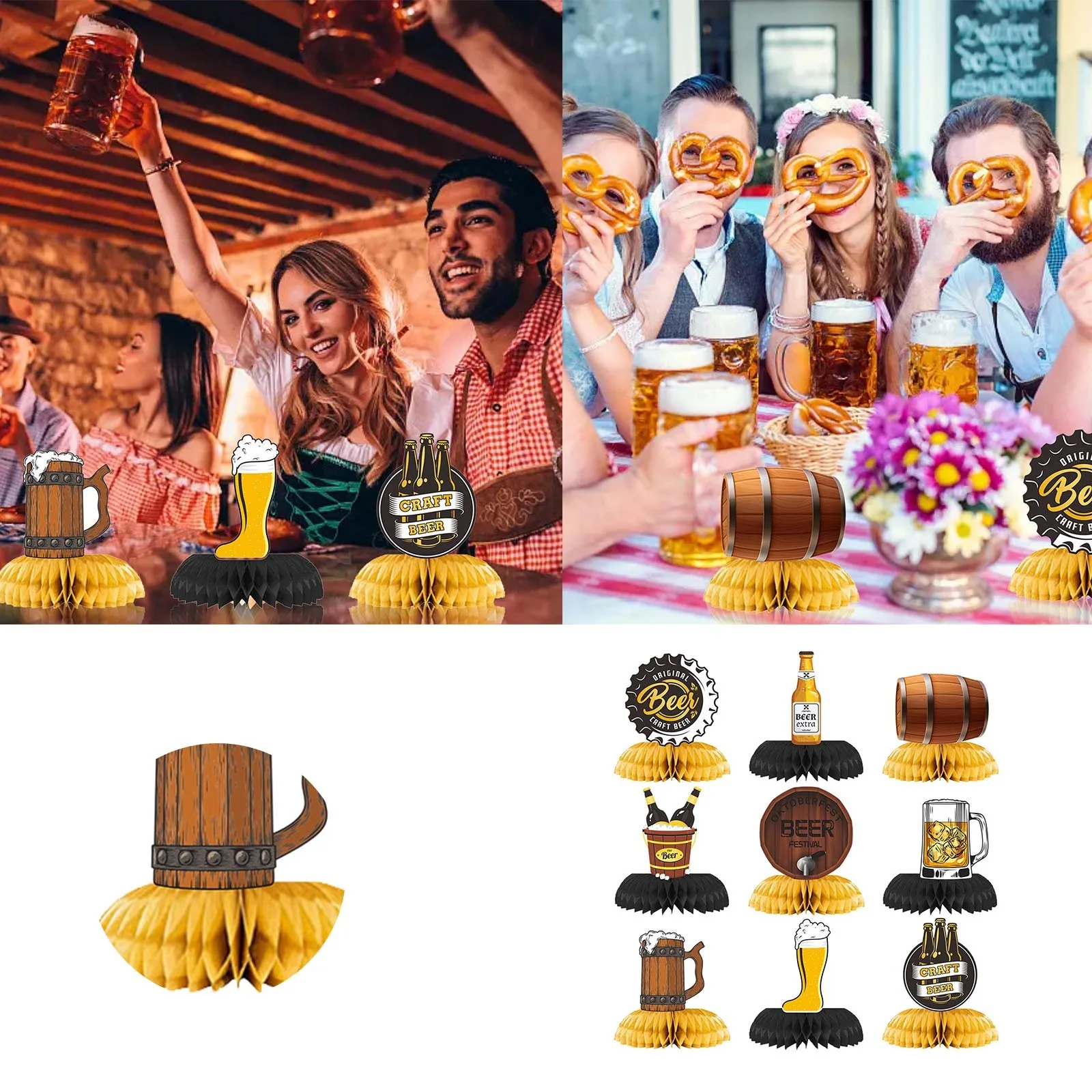 9pcs German Oktoberfest Party Tabletop Arrangement, Honeycomb Arrangement, Beer Glasses, Wine Barrels, Beehive Arrangement