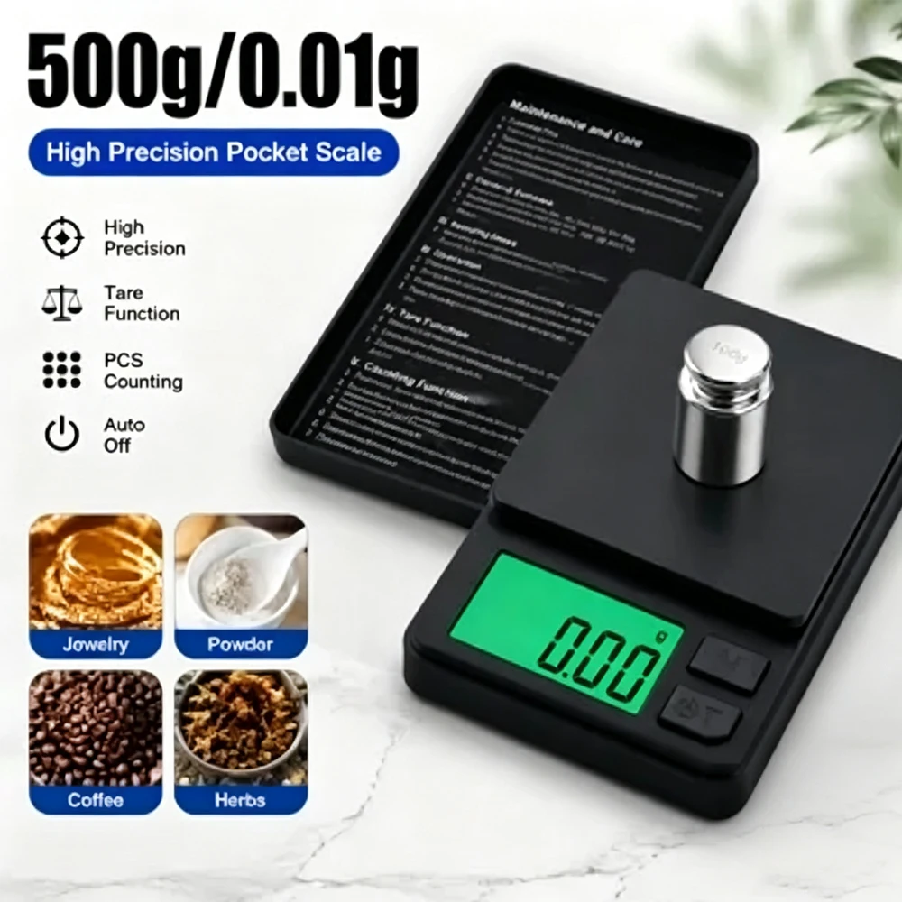 500/1000 0.01g Precision Pocket Scale Digital Gram Food Jewelry Ounces/Grains Scale Digital Pocket Scale Mini Scale Tiny Scale