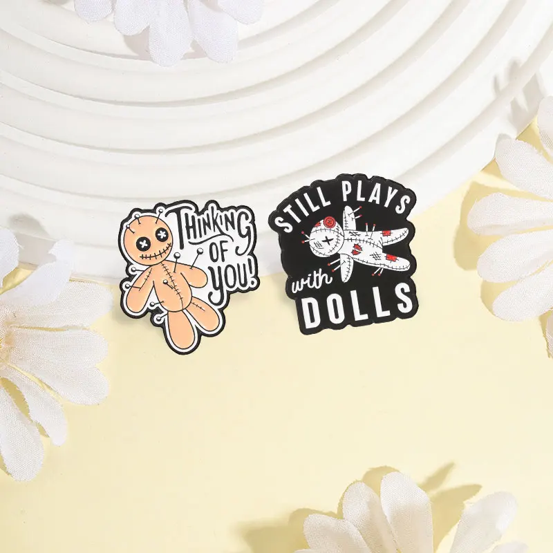 Voodoo Doll Thinking Of You Enamel Pin Gothic Stitched Doll Still Plays With Dolls Brooch Badge Halloween Accessory Jewelry Gift