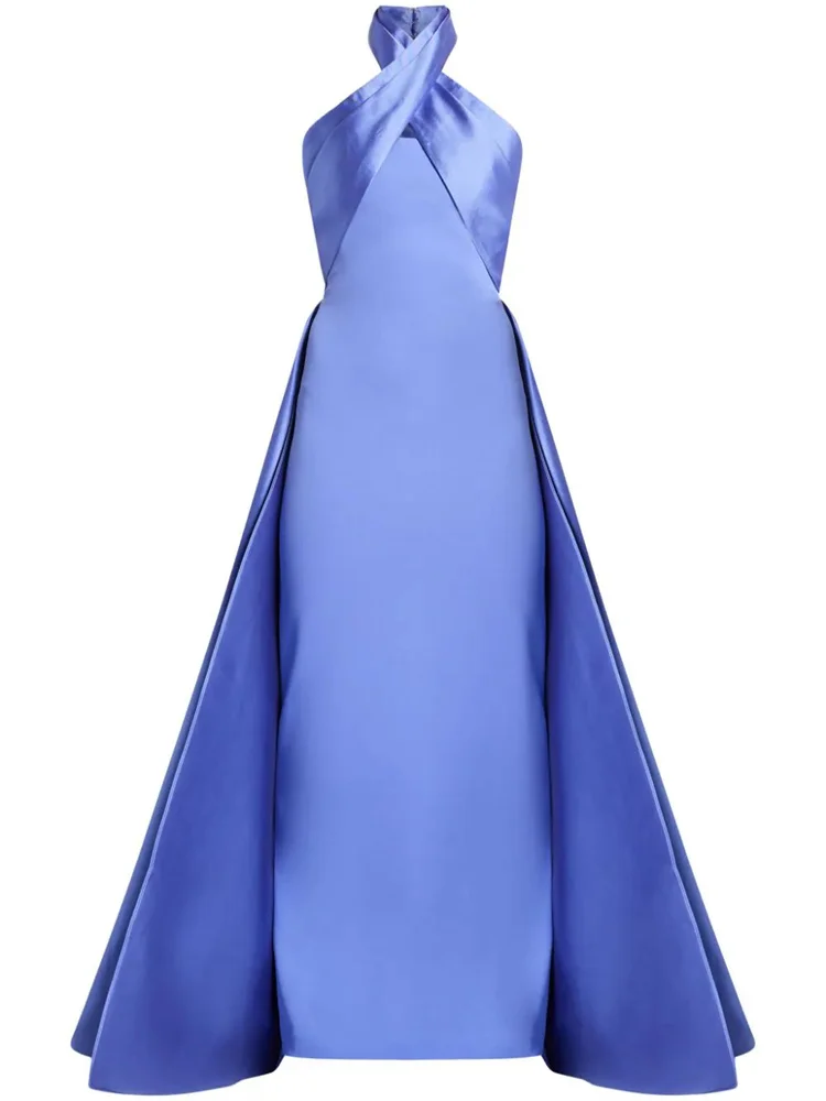 

Hot Selling Halter Neckline Sleeveless Satin Straight Evening Dress Elegant Open Back Zipper Floor Length Gown For Women 2024