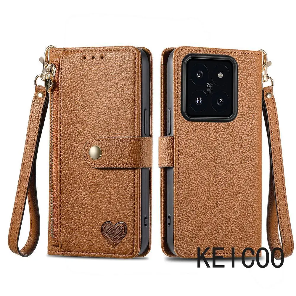 For Xiaomi 13 13T 14 14T Civi 2 3 Lite Ultra Pro 5G Scratch Proof Flip Cover Stand Holder Multi-Card Slot Lanyard Leather Case