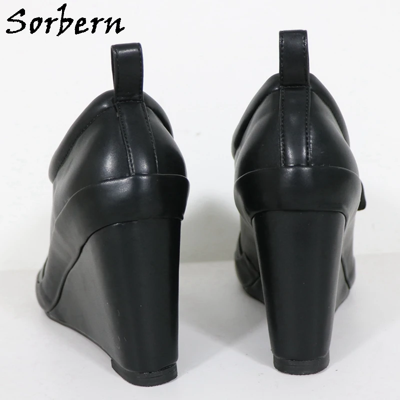 Sorbern Black Matt Wedge Sneakers Women Lace Up Round Toe Unisex Style Shoe Size 33-48 Women Sneakers Ladies Shoes Trendy 2023