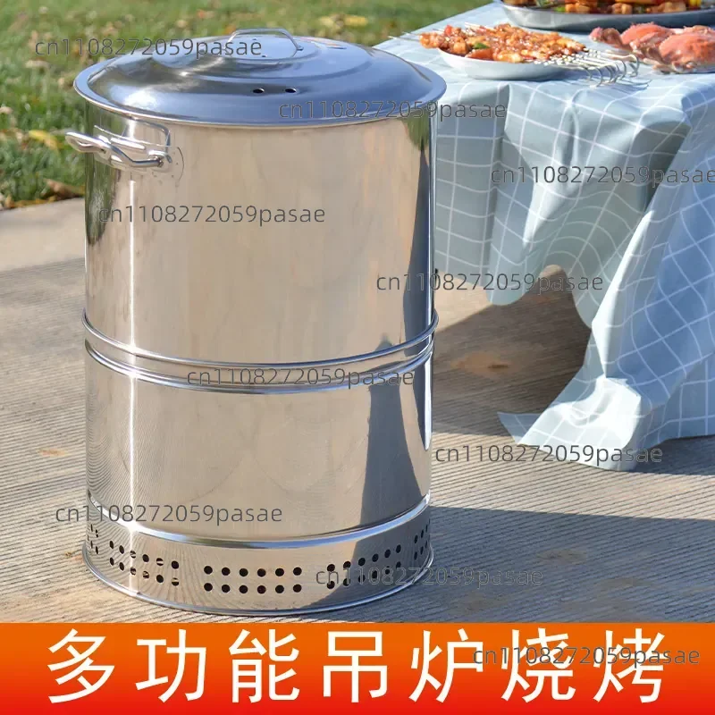 Hanging BBQ Grill Smokeless Charcoal Grill Indoor Outdoor Rust Steel Household Chicken Bacon Bucket Grill