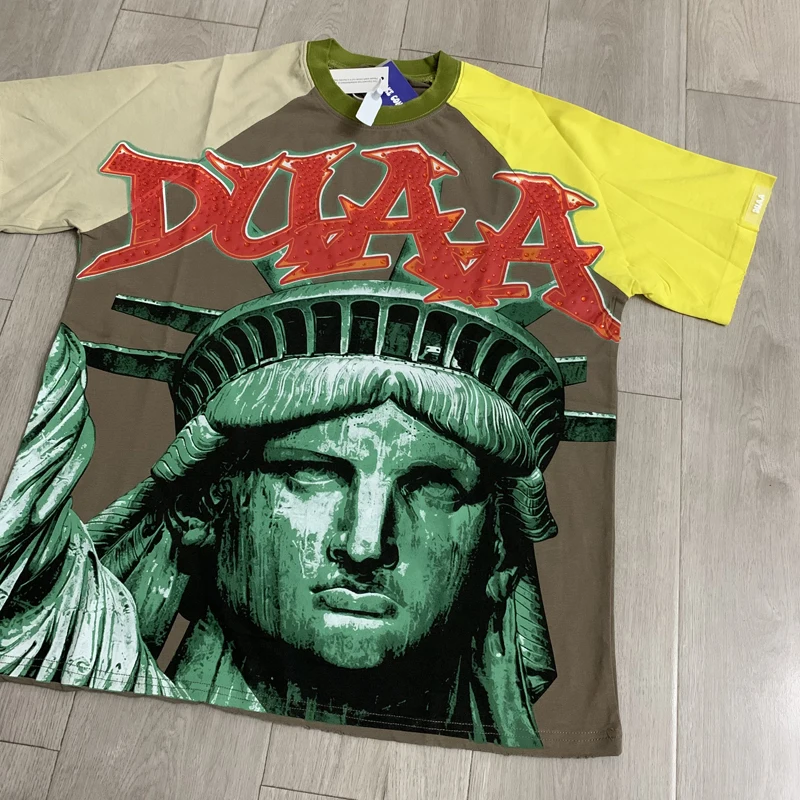 2026ss Summer Vintage Statue of Liberty Print DUAA Tshirts Men Women Casual Rhinestone Loose Casual Tees