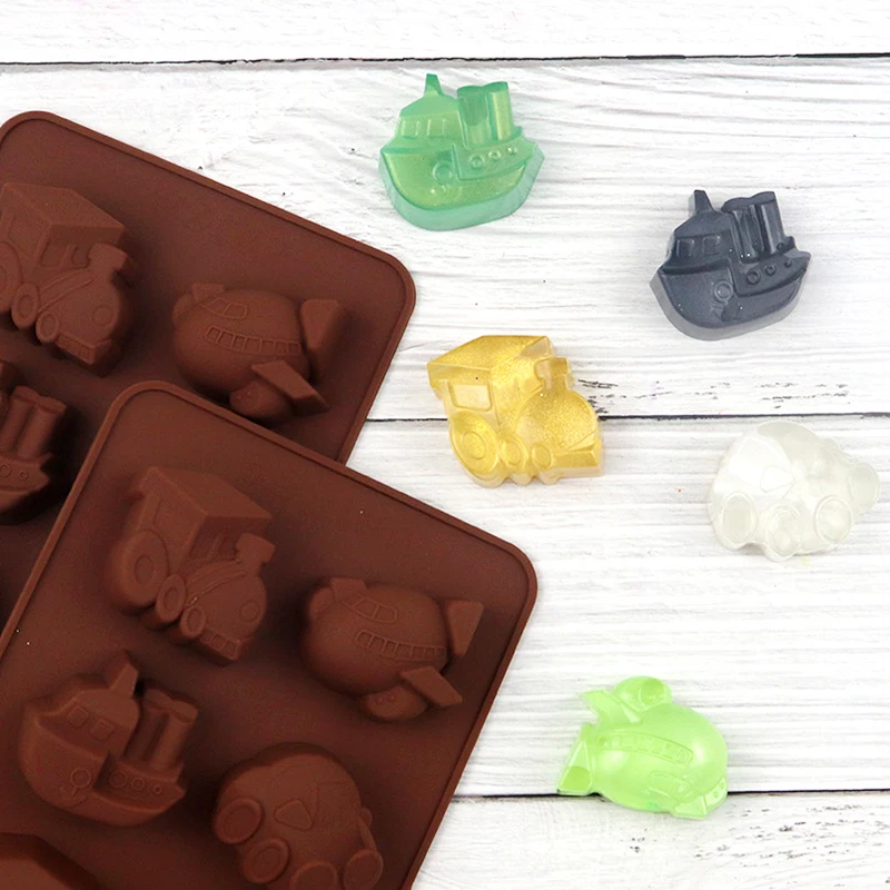 Car Ship Airplane Train Chocolate Silicone Mold Cartoon Vehicles Candy Cookie Soap Ice Cube Tray Cake Deocration Kids Fun Maker