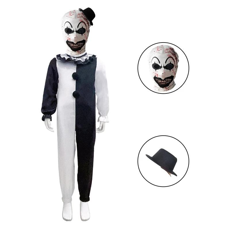 Conjunto de disfraz de payaso para niños, disfraz de Halloween, trajes de Cosplay, mono a rayas de lunares, máscara artística de payaso, mono para fiesta de Halloween