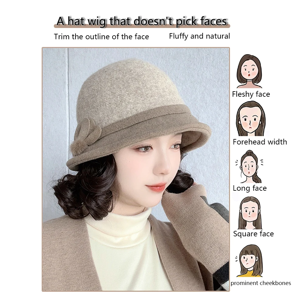 Autumn And Winter Hat Wig Fashion Thick Wool Fisherman's Hat Lazy Roll Foreign Style Aging Short Curly Hair Cove