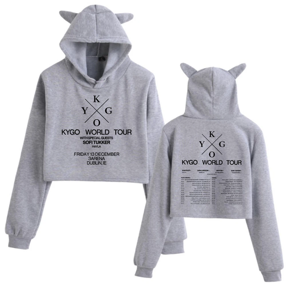 Kygo World Tour 2024 Cat Ears Long Sleeve Regular Music Fans Gift Printing Girls Fashion Hoodie