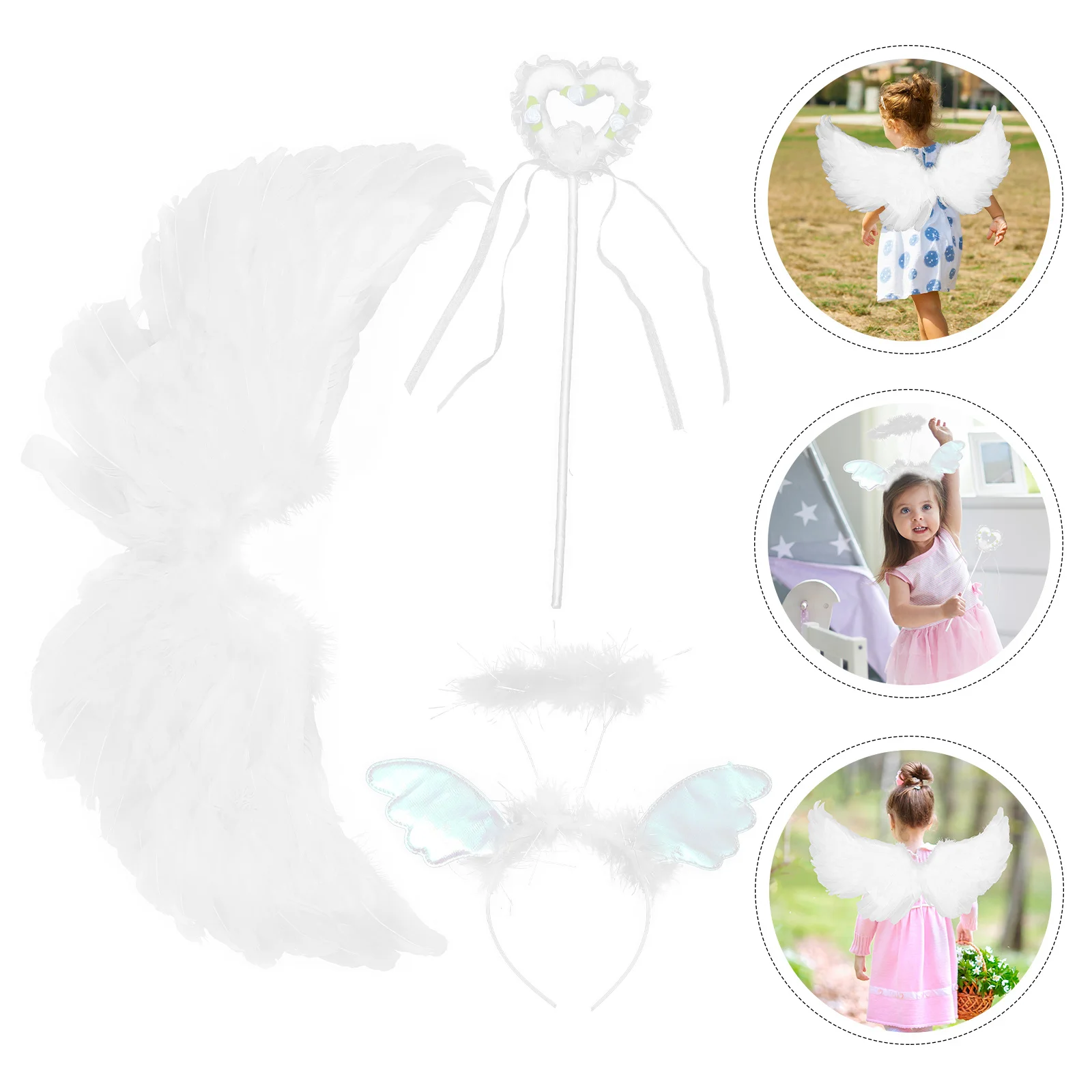 

3pcs Angel Wing Fairy Set For Elastic Waist Skirt With Wand Hair Accessories Party Performance Banquet Wear Party