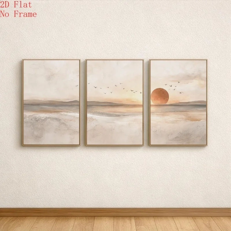 (NoFrame 3PCS)-2D Flat, 2D Flat, 3pcs Posters And Prints (Canvas Poster Unframed) Japandi Layered Peaks Berge Triptychon (1)