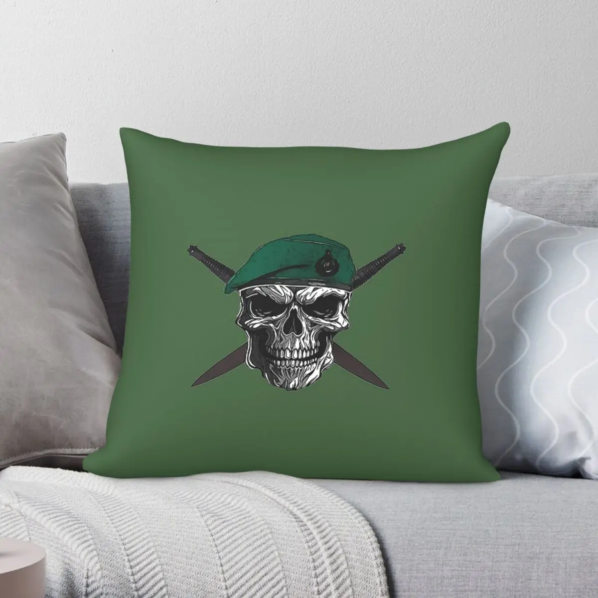 Royal Marines Skull Square Pillowcase Polyester Linen Velvet Printed Decorative Throw Pillow Case Car Cushion Cover