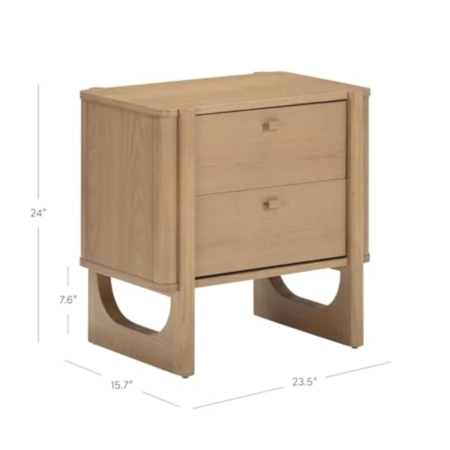 Drawer Nightstand with Solid Wood Frame and Rounded Details Raw Oak