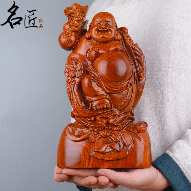 40cm large - figure of the Buddha # business Bless Safety Good luck Success Handmade red wood Maitreya Buddha carving statue